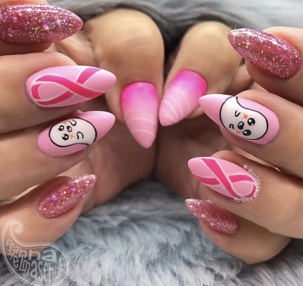 Breast Cancer Awareness Pink Ribbon Glamour Nail Jewels